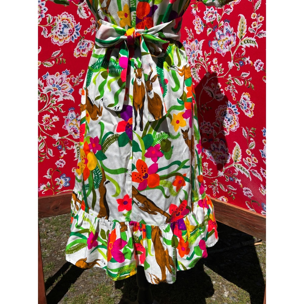 VTG 70's Neon Floral Ruffle Vacation Whimsy Boho Chic Midi Dress Size M-L - Picture 7 of 13